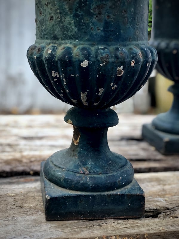 French 1930's, cast iron garden urns