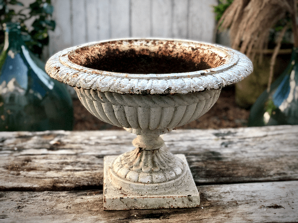 Antique, cast iron garden urn