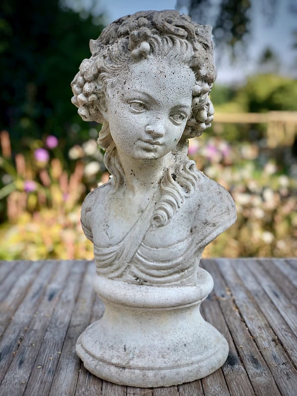 French early to mid-century, composite stone, garden bust